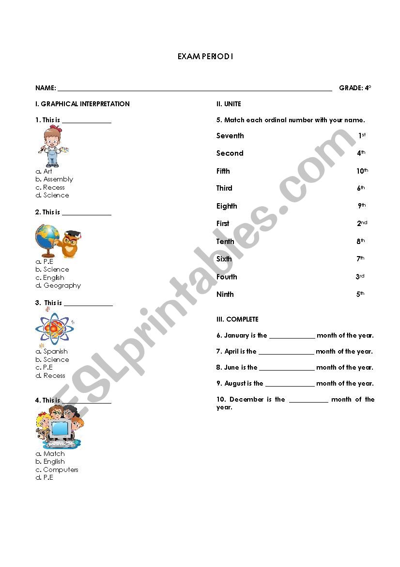 School subject, ordinal numebrs and the time