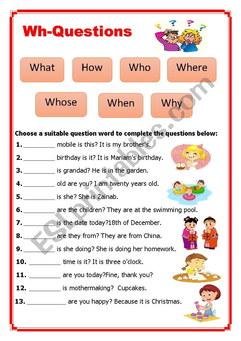 wh questions 3 esl worksheet by elle81