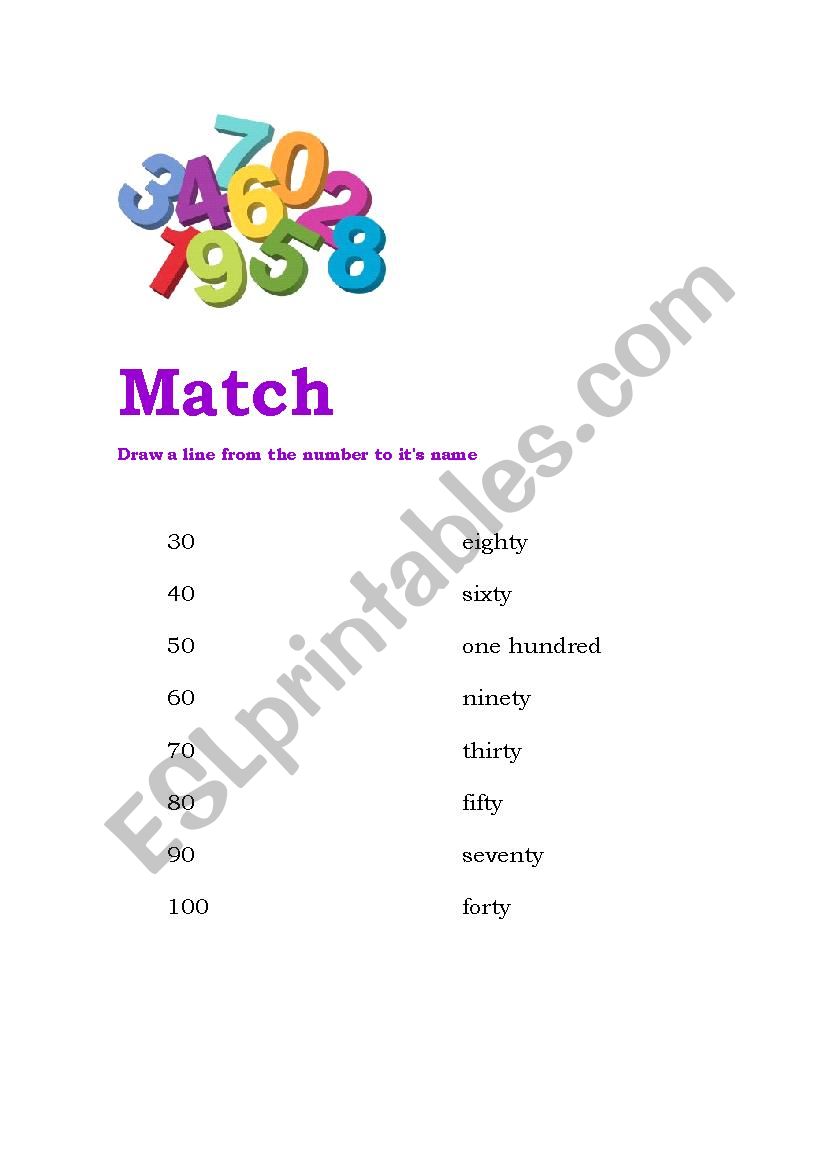 numbers 30-100 worksheet