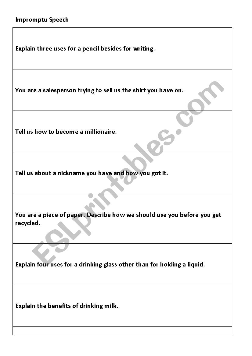 Speaking activity, spontaneous speaking 