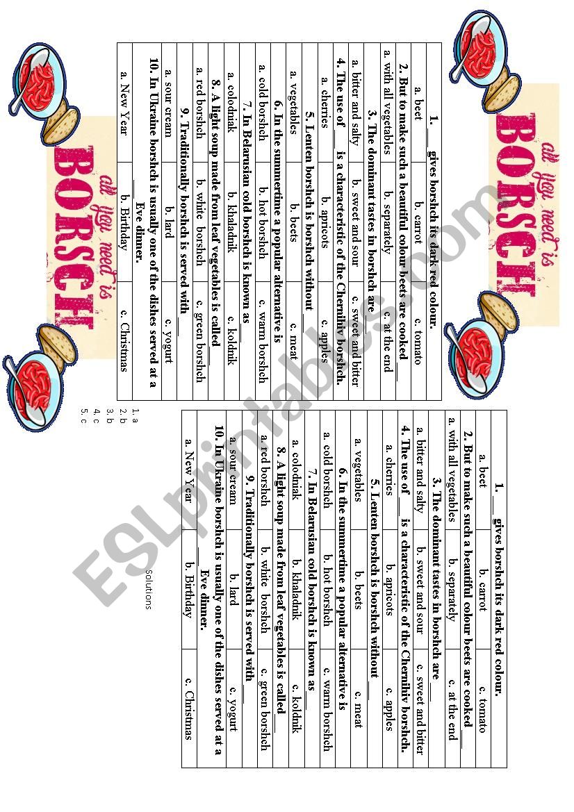 Borshch Quiz worksheet