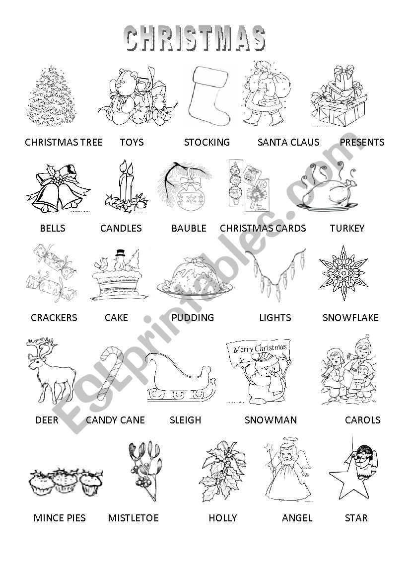 Christmas vocabulary worksheet