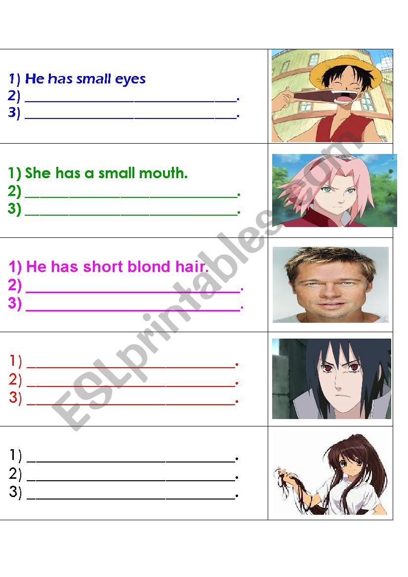 Describing people worksheet (bodyparts and adjectives)