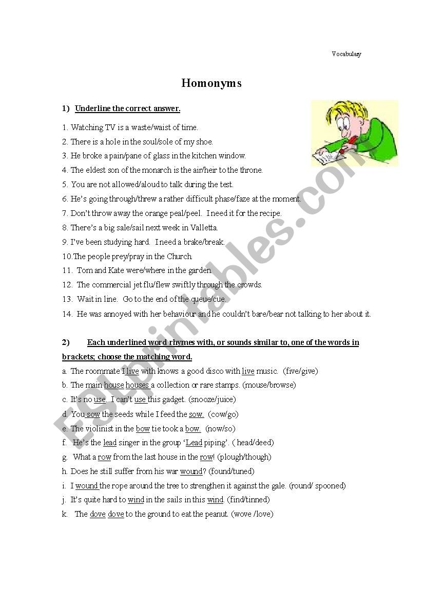 Homonyms worksheet