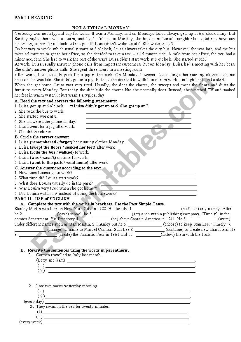 Past Simple tense worksheet