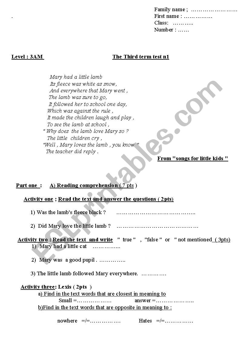   little lambs song ( an exam)