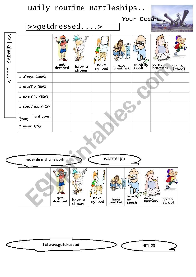 Kids daily routine / adverbs of frequency battleships