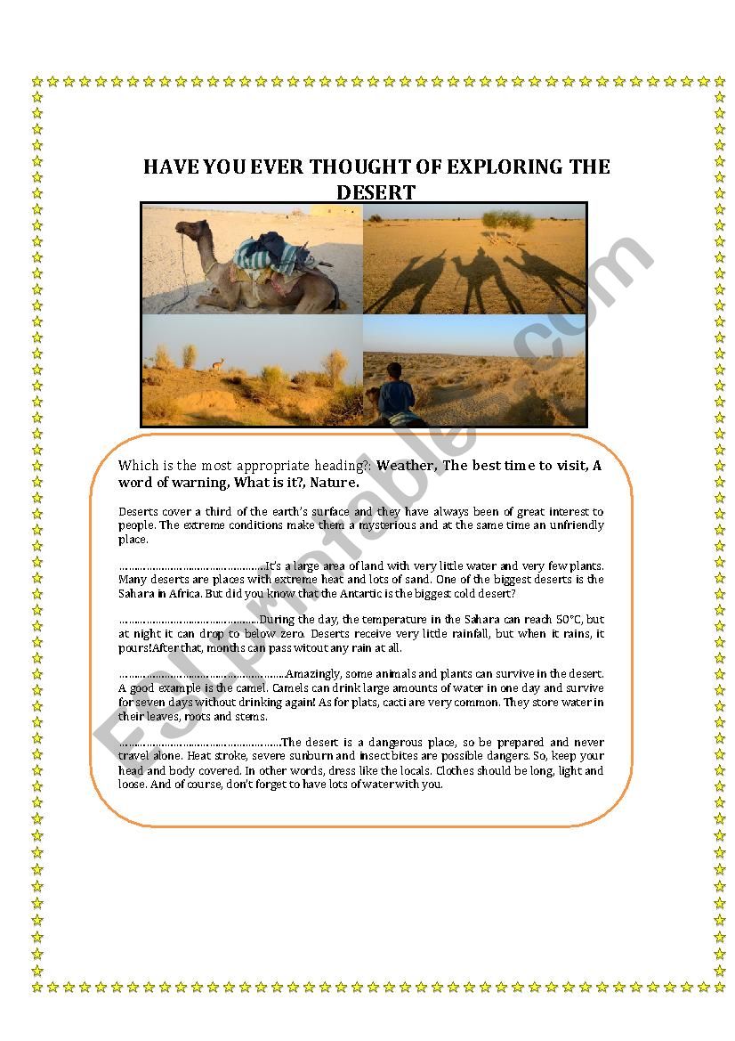 READING: EXPLORING A DESERT worksheet