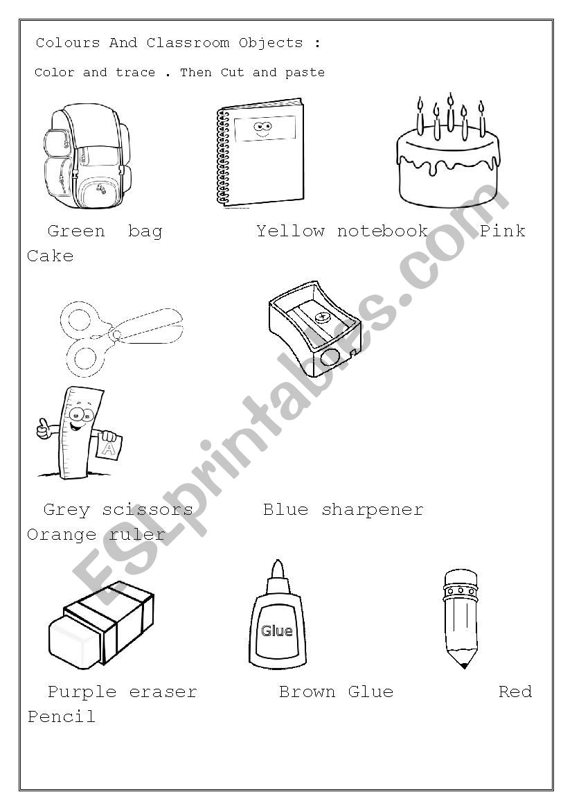 Classroom Objects And Colors worksheet