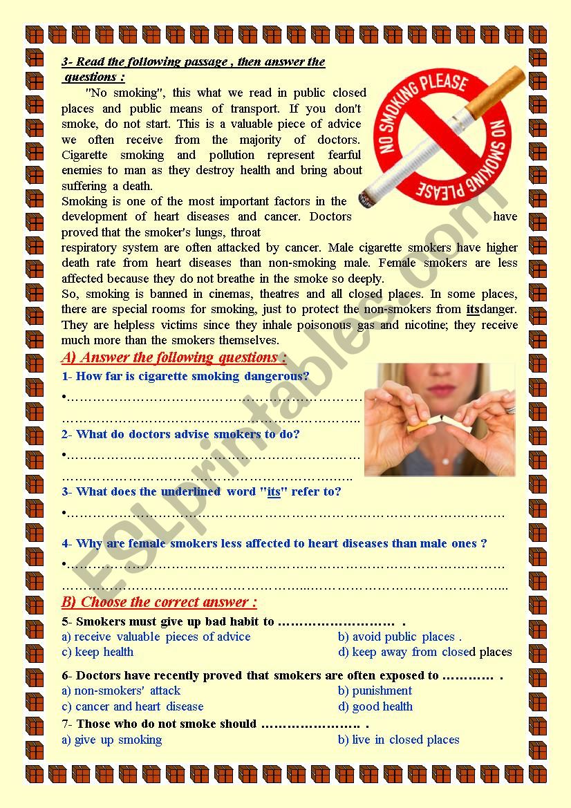 No Smoking worksheet