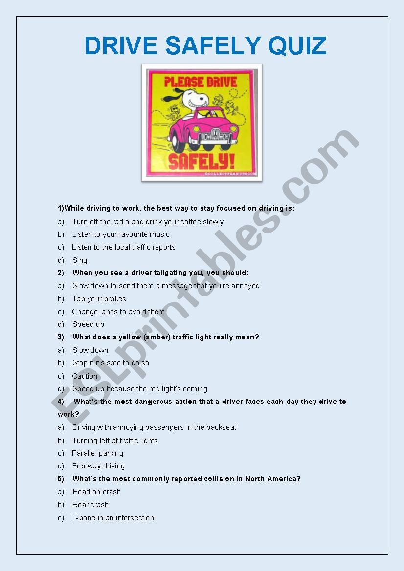 Drive Safely Quiz worksheet