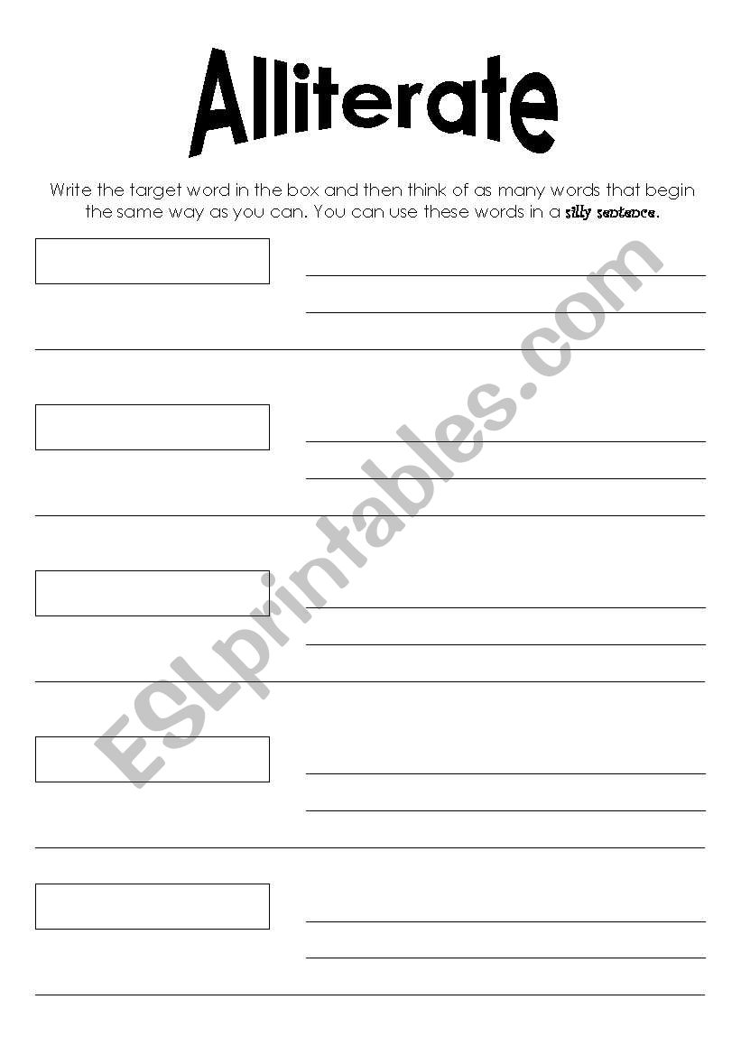 Alliteration worksheet