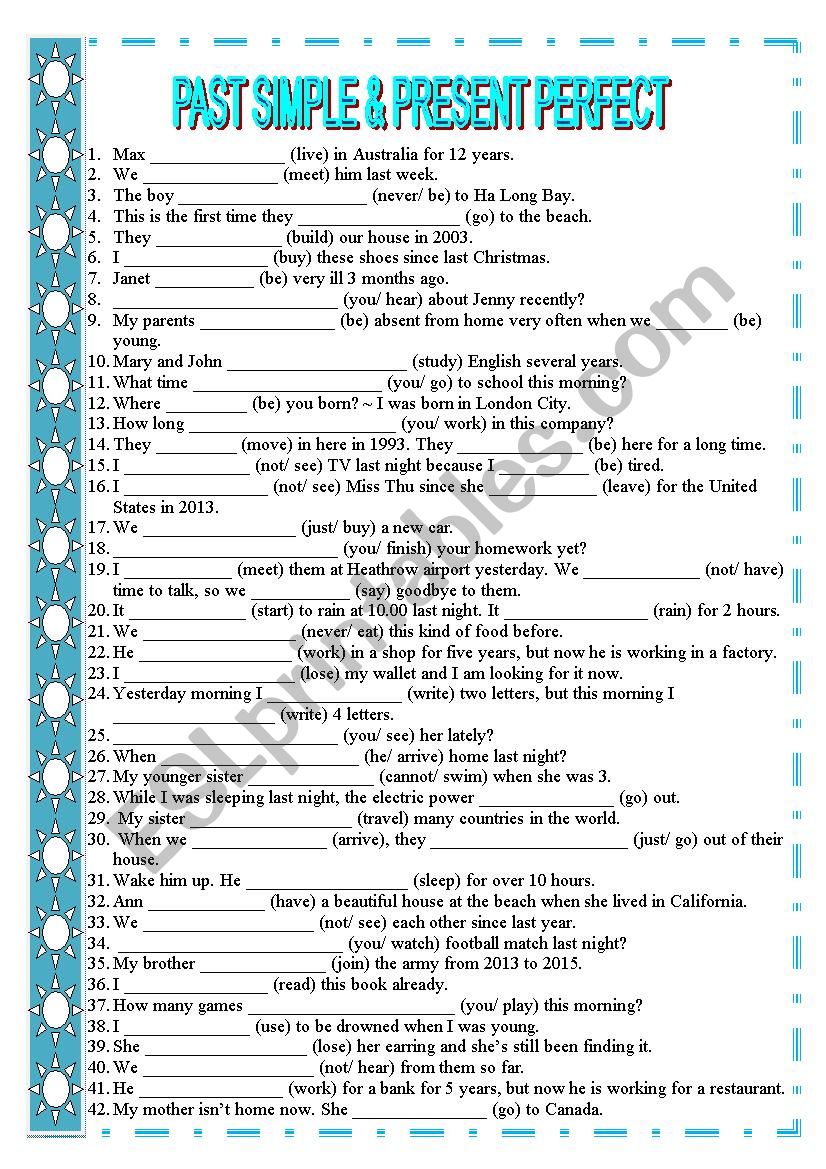 past simple & present perfect tense - ESL worksheet by DeanNguyen