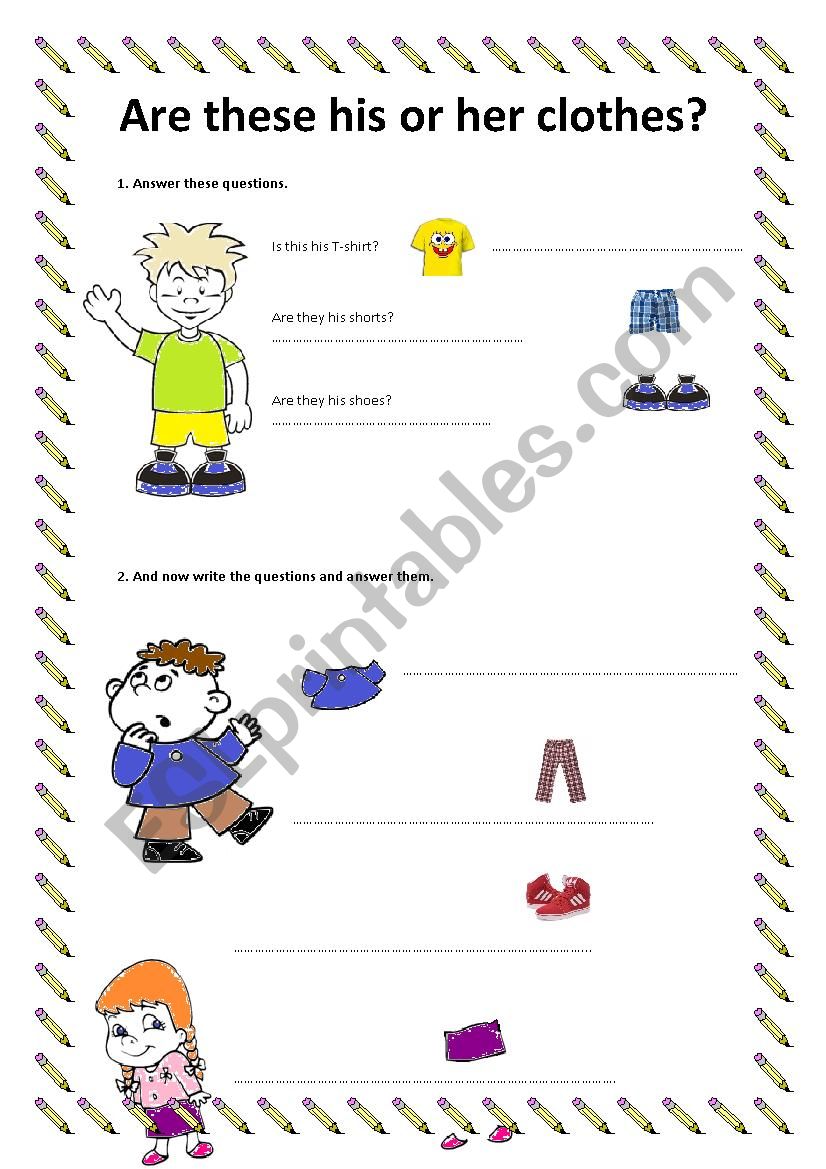 Are these his or her clothes? worksheet