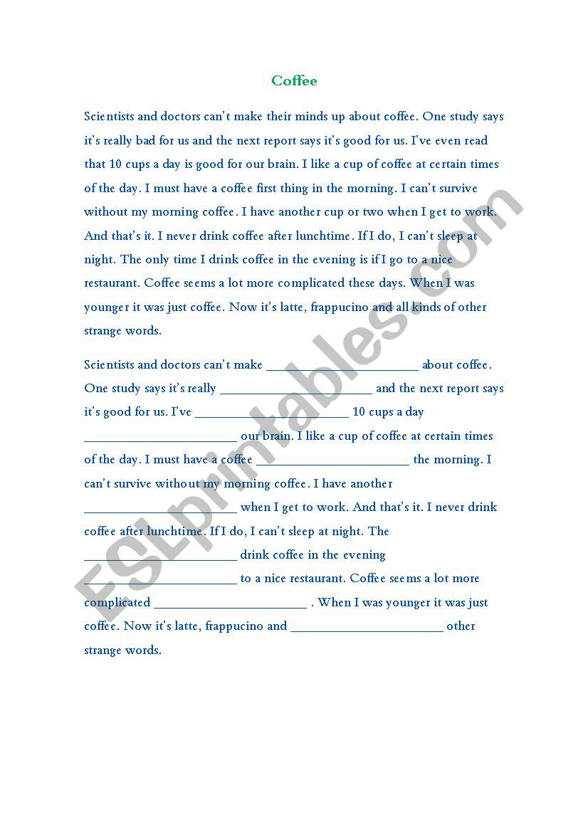 Coffee worksheet