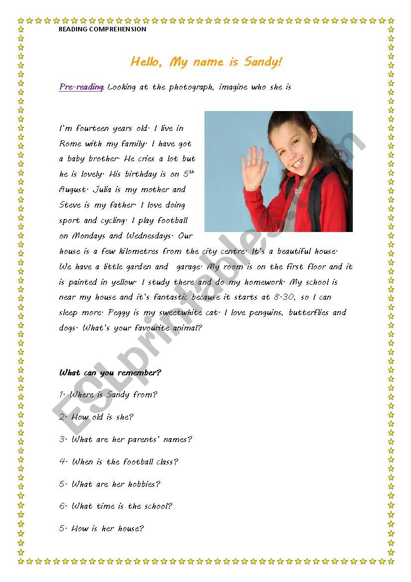 reading comprehension worksheet