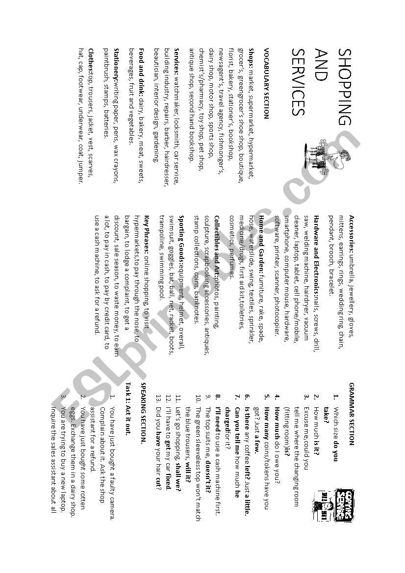 Shopping and services worksheet