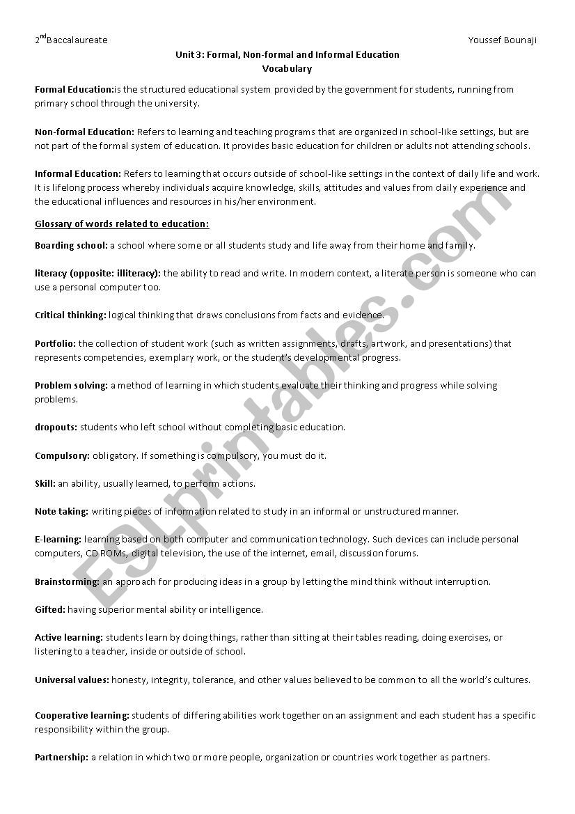 Unit 3 Formal, Informal and Non-formal Education