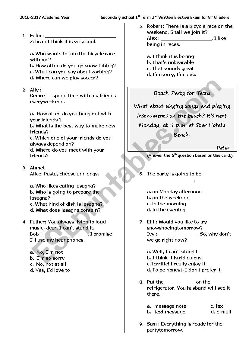 8.1.2 TEOG (Elective English Exam)