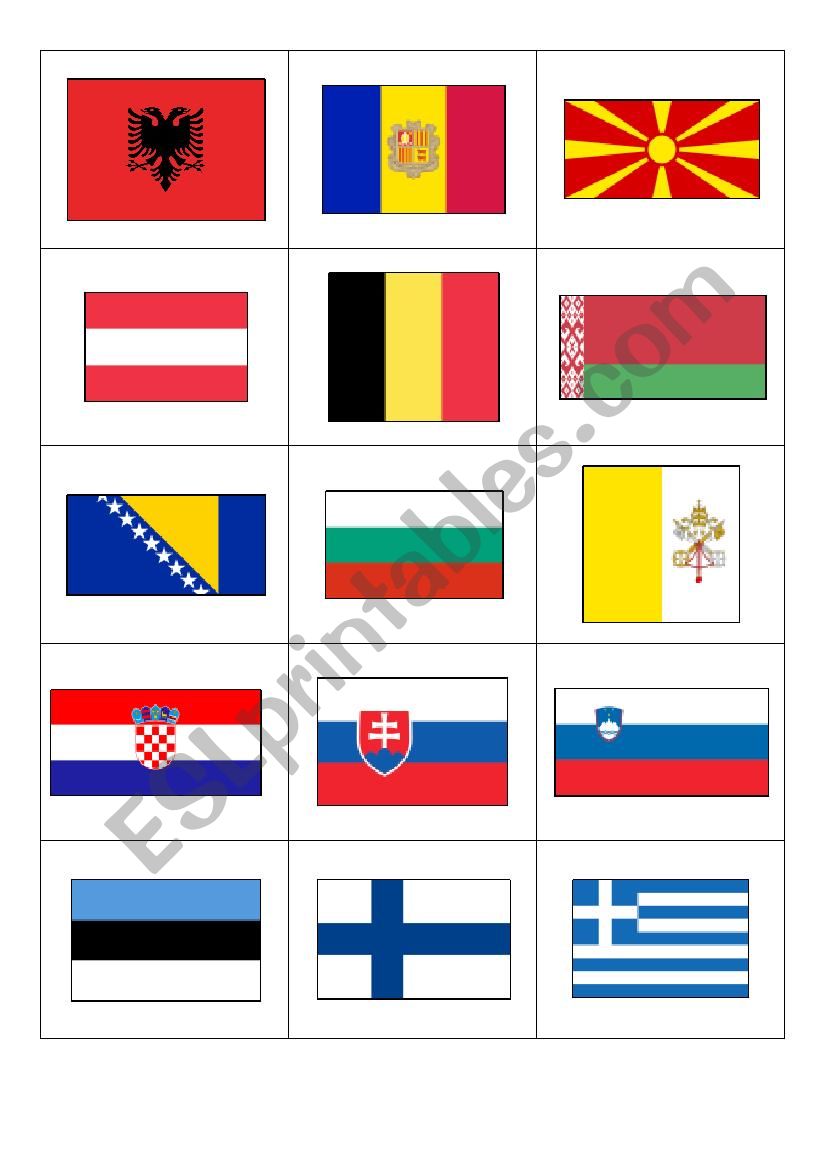 Countries and flags worksheet