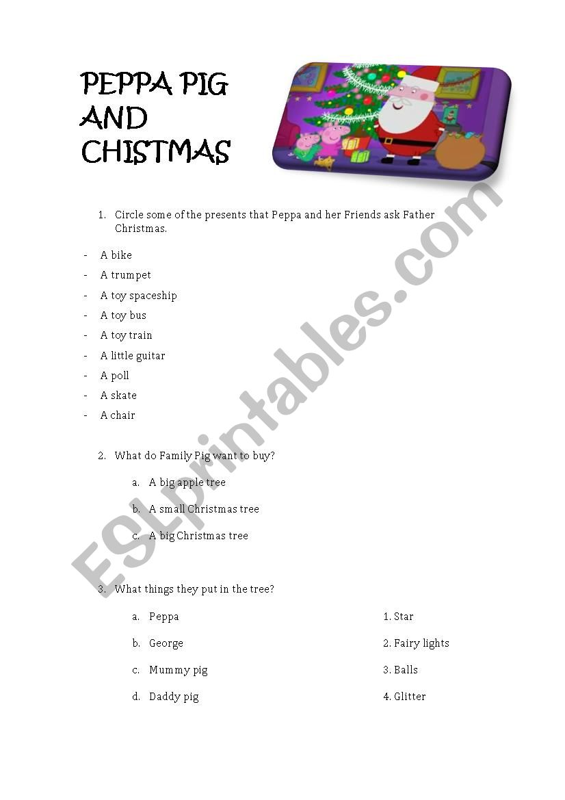 Peppa Pig and Christmas worksheet