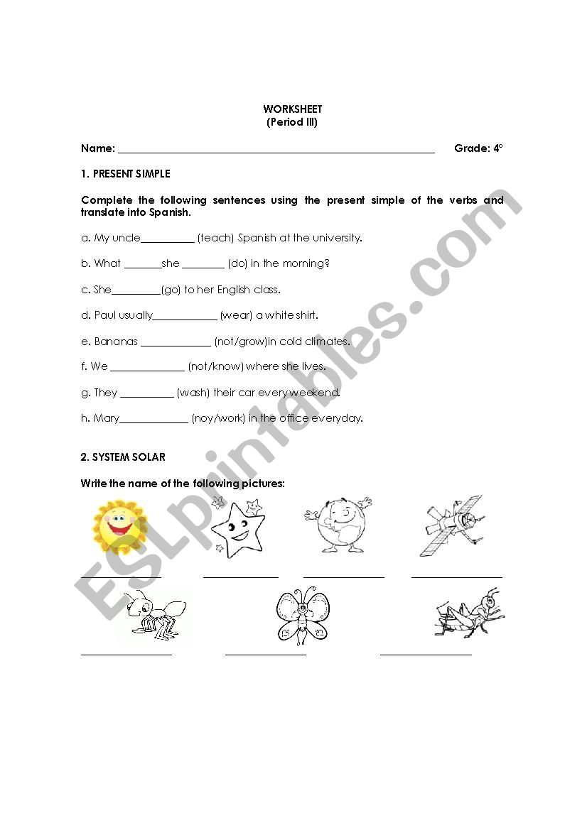 Present simple worksheet