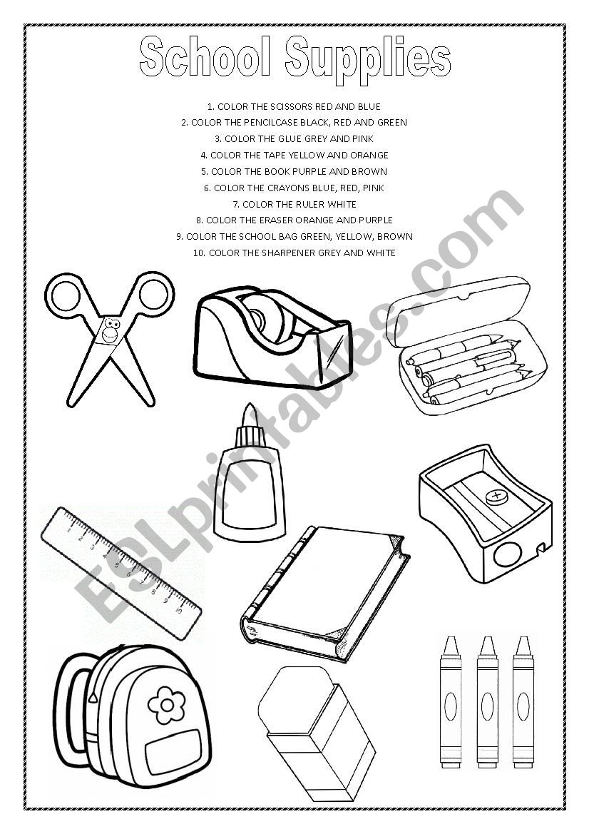 Coloring the School Supplies worksheet