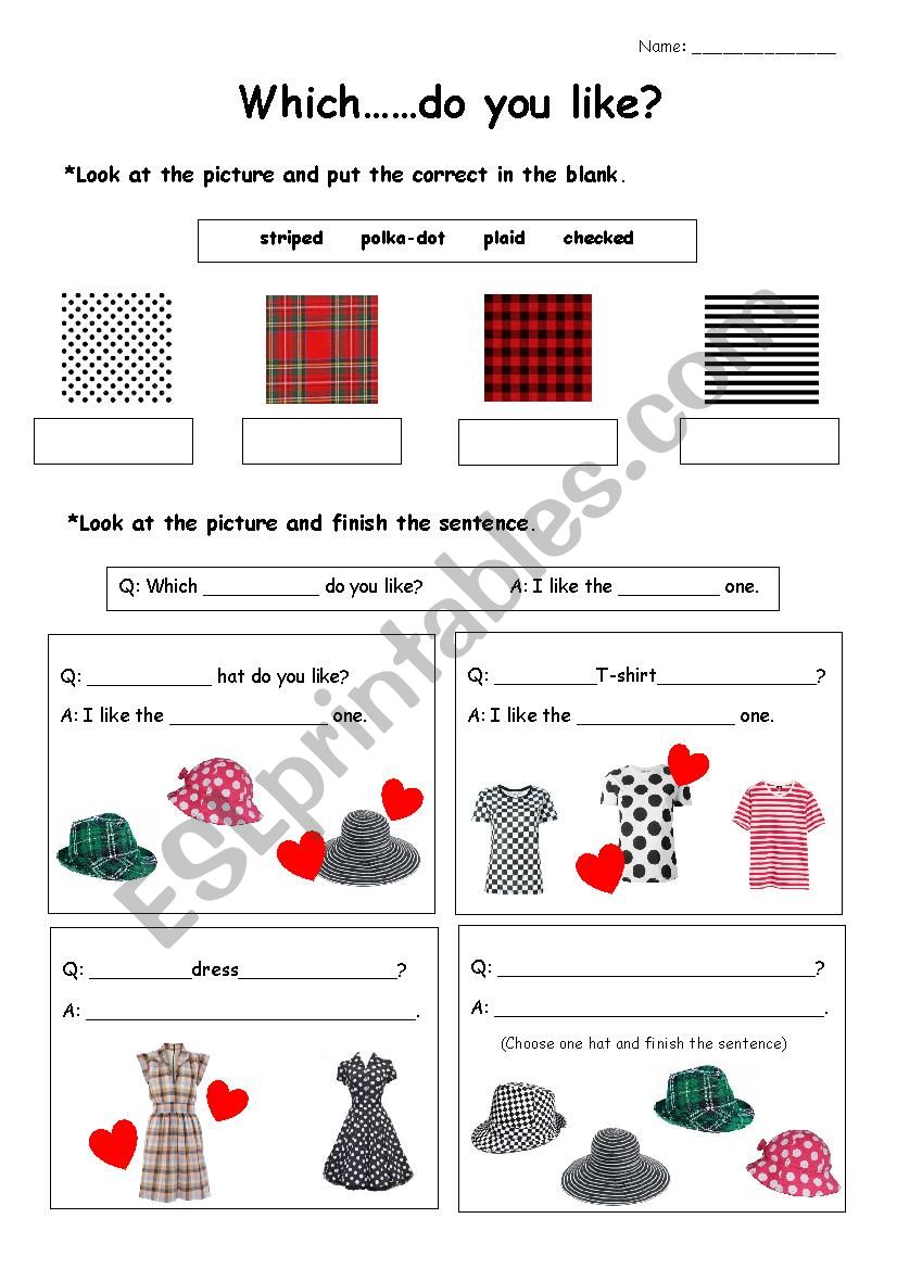 Which one do you like?  worksheet