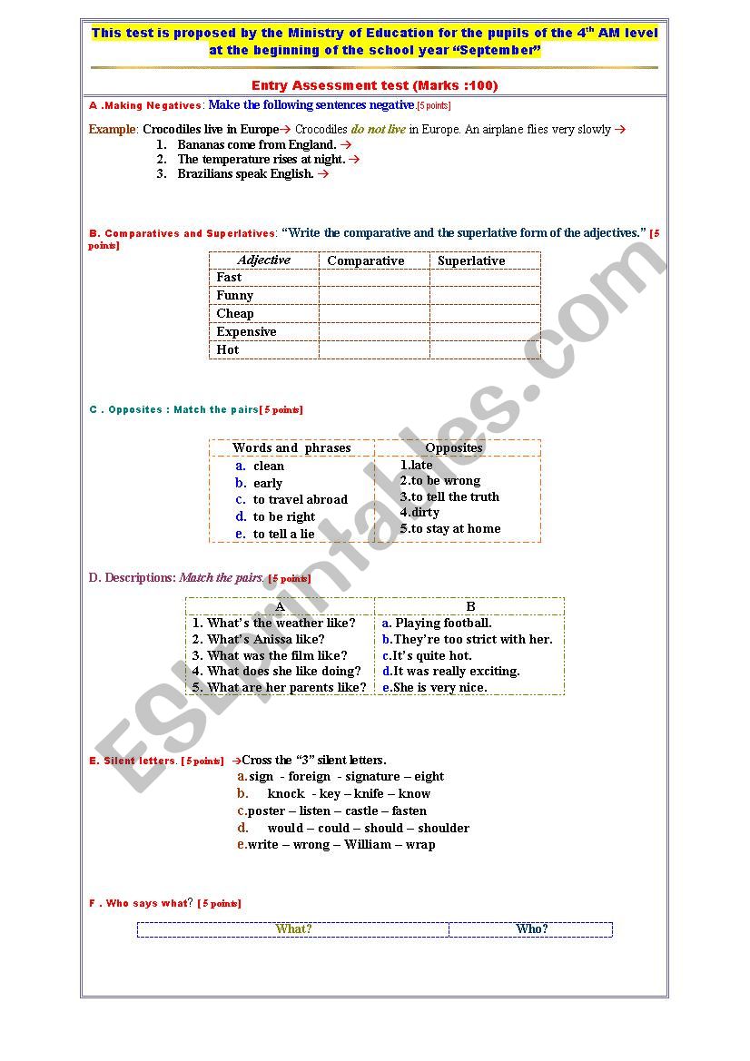   entry essesssment  for 4 am  level 