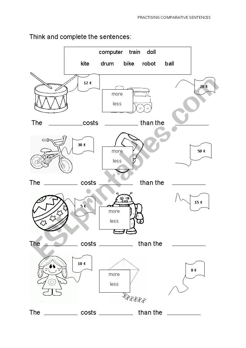 COMPARATIVE SENTENCES TOYS worksheet