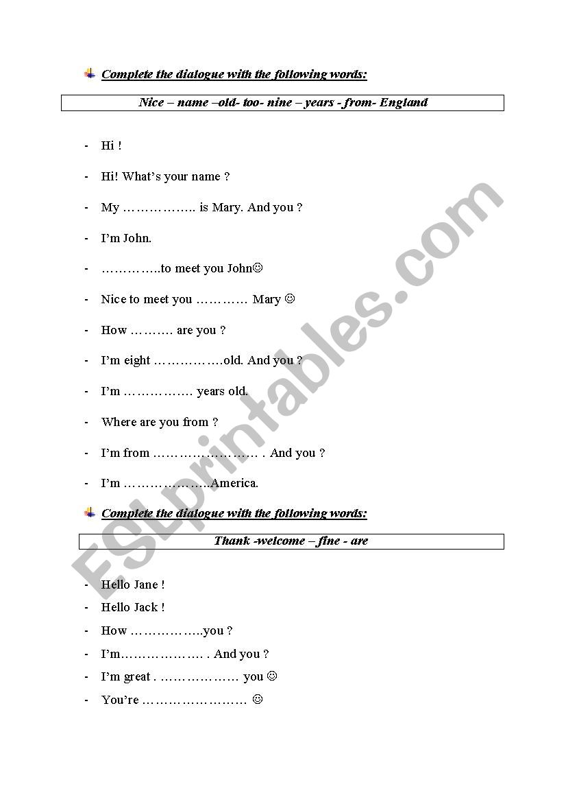 Introducing oneself worksheet