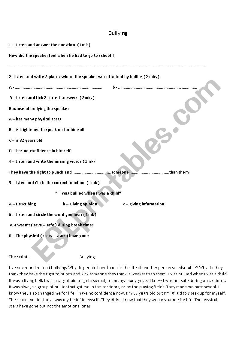 Listening tests worksheet