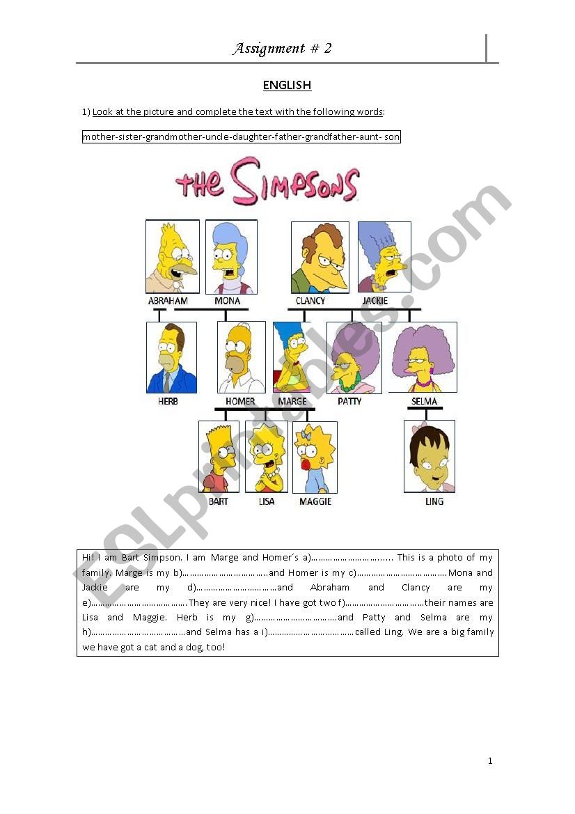 Simpsons Family worksheet