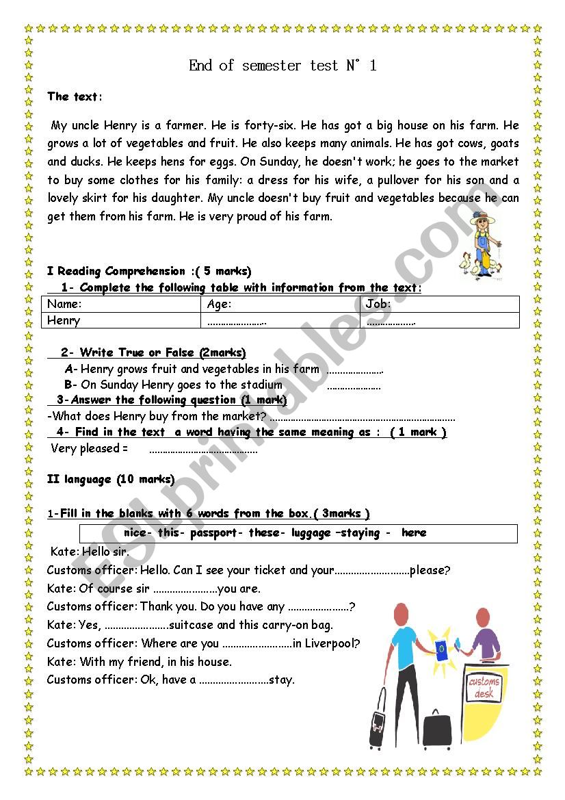7 th form test n 1 worksheet
