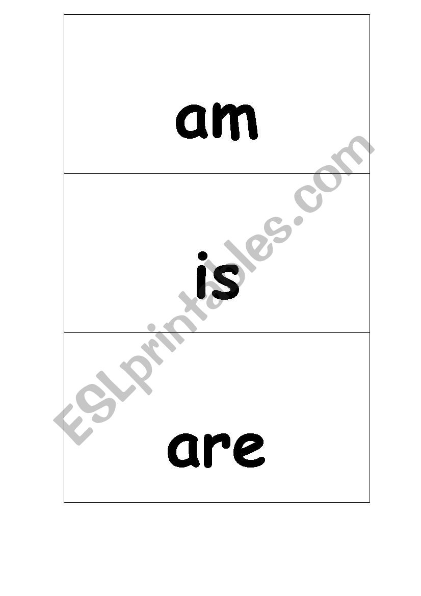 Am Is Are flashcards worksheet