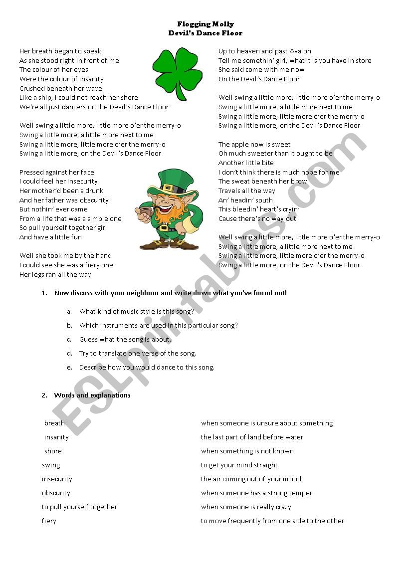 Music Worksheet - Flogging Molly
