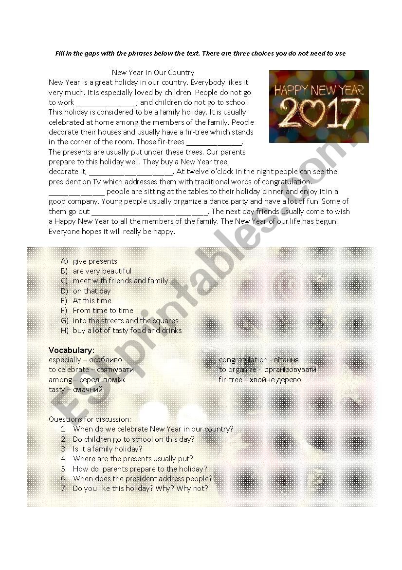 New Year in our country worksheet