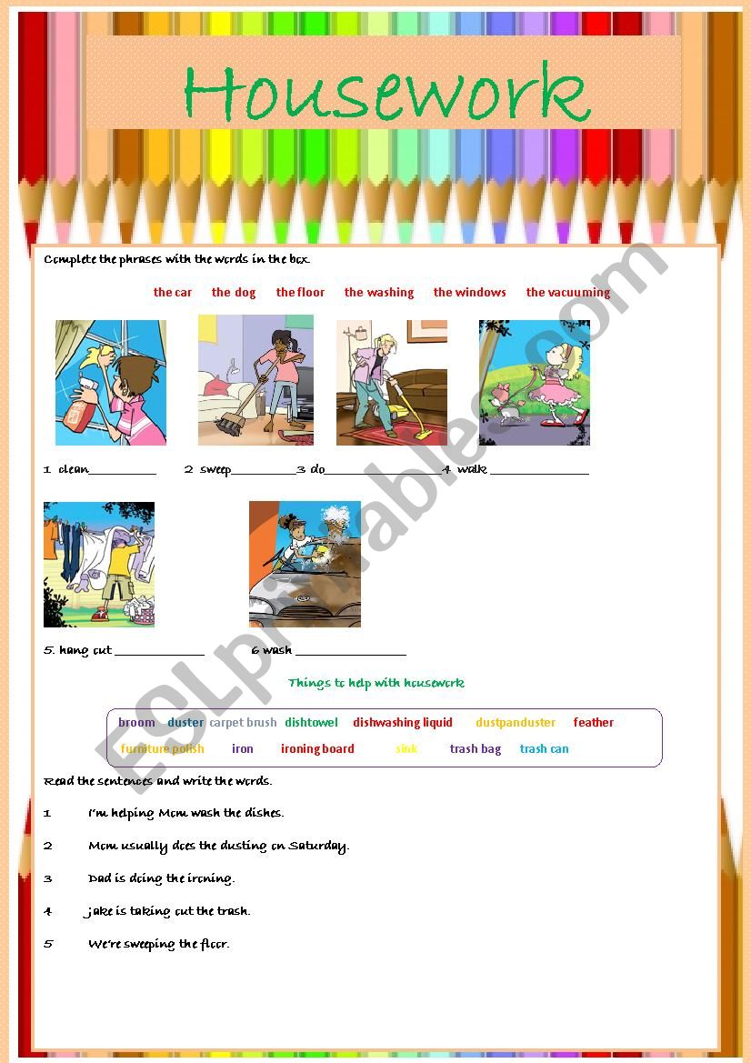 Housework vocabulary  worksheet