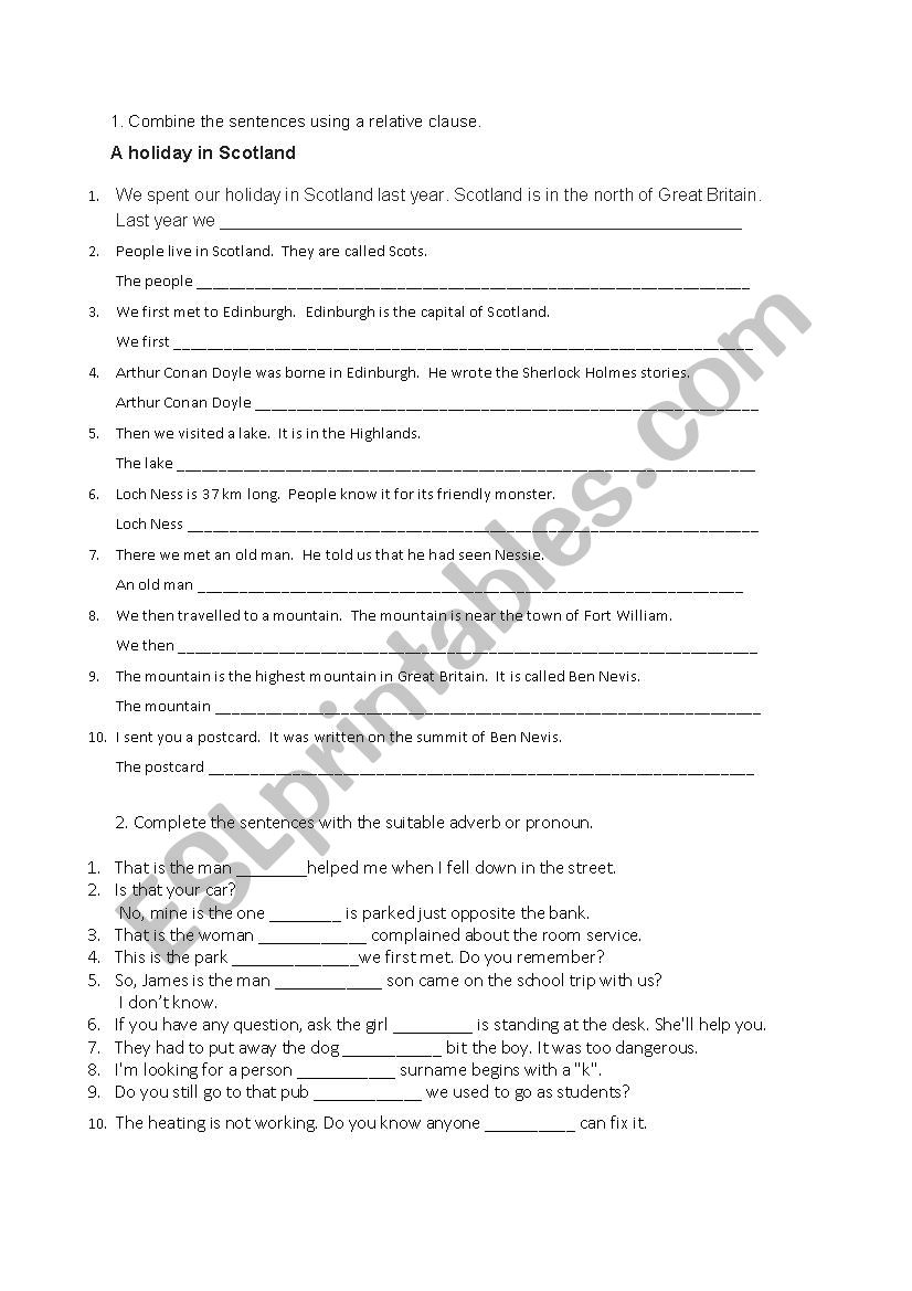 Relative clauses worksheet