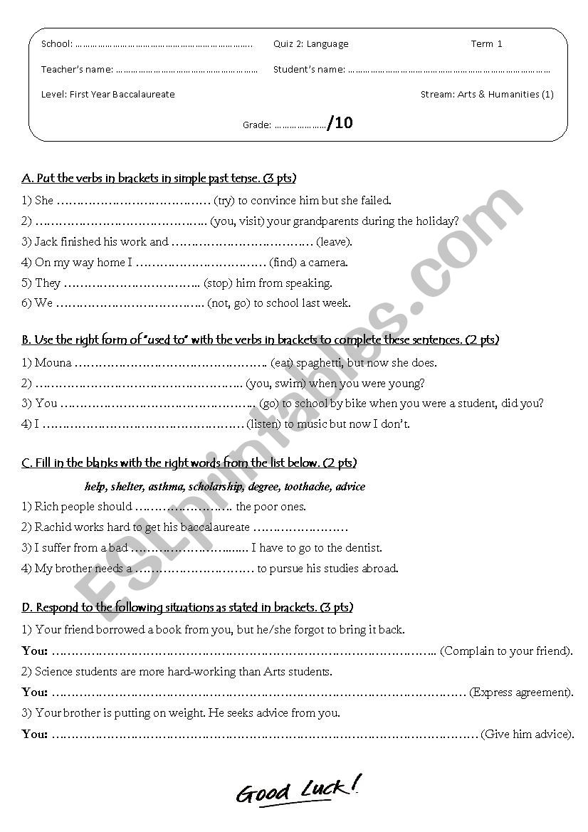 Language Quiz worksheet