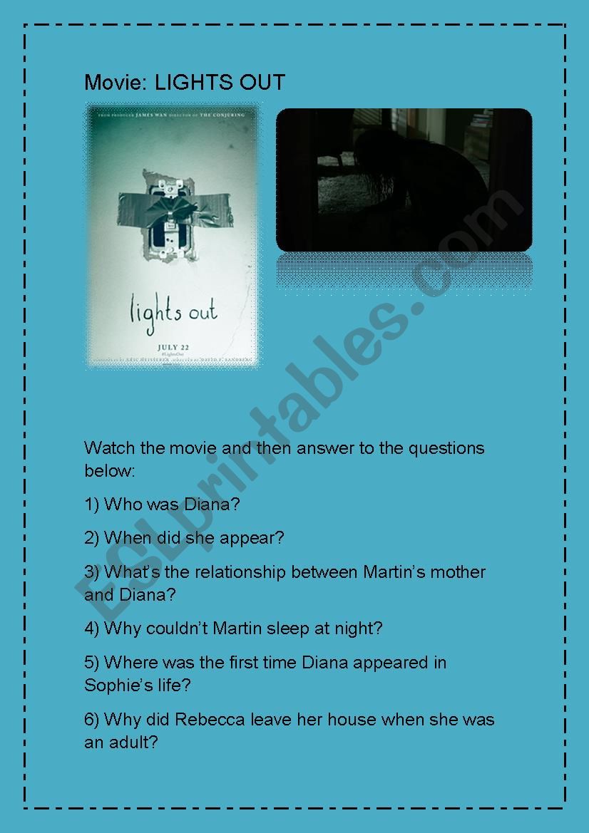 Lights Out movie worksheet
