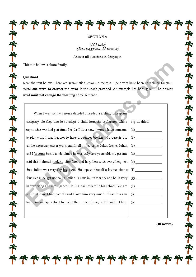 ERROR IDENTIFICATION worksheet