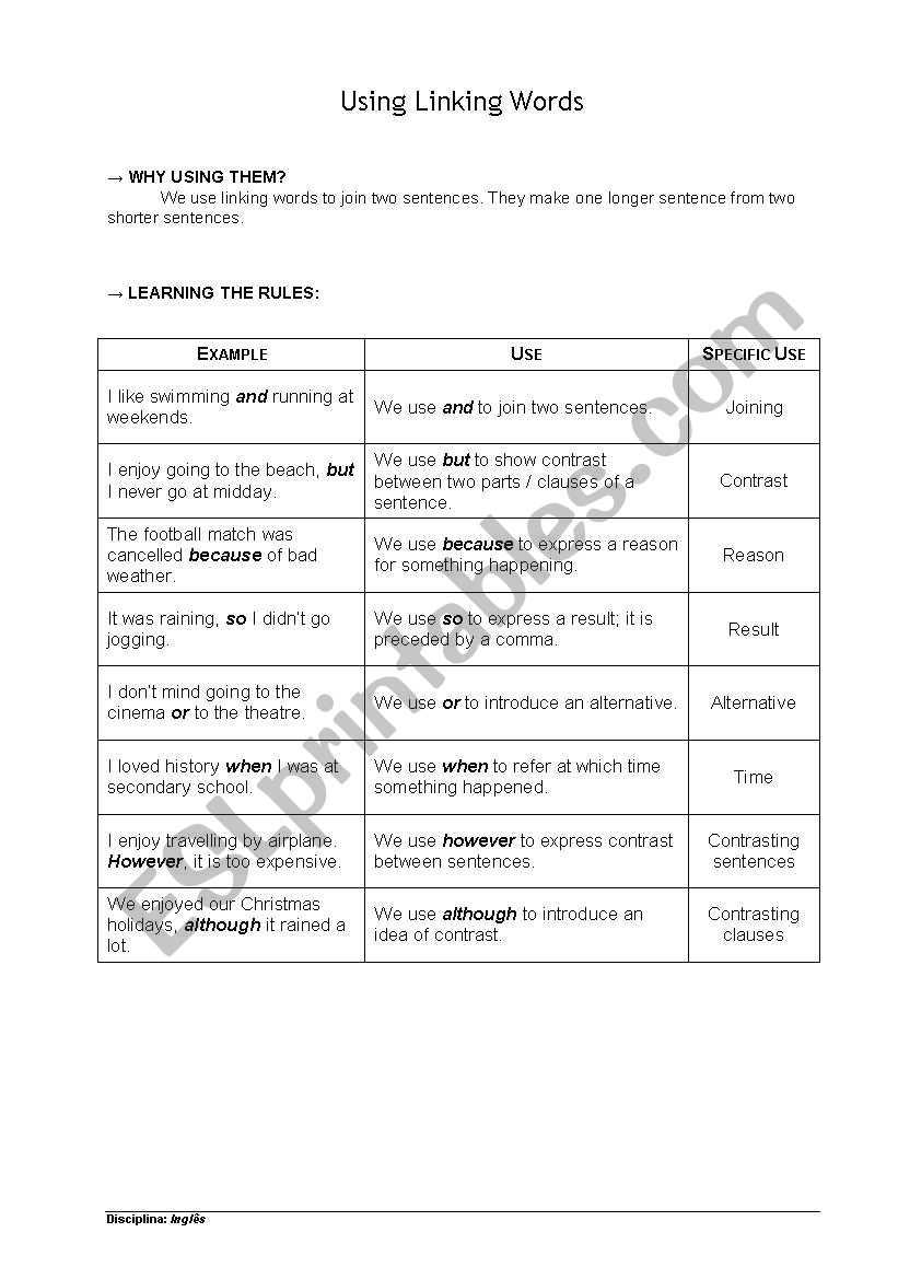  Linking  Words  Connectors  ESL worksheet by TRLIMA