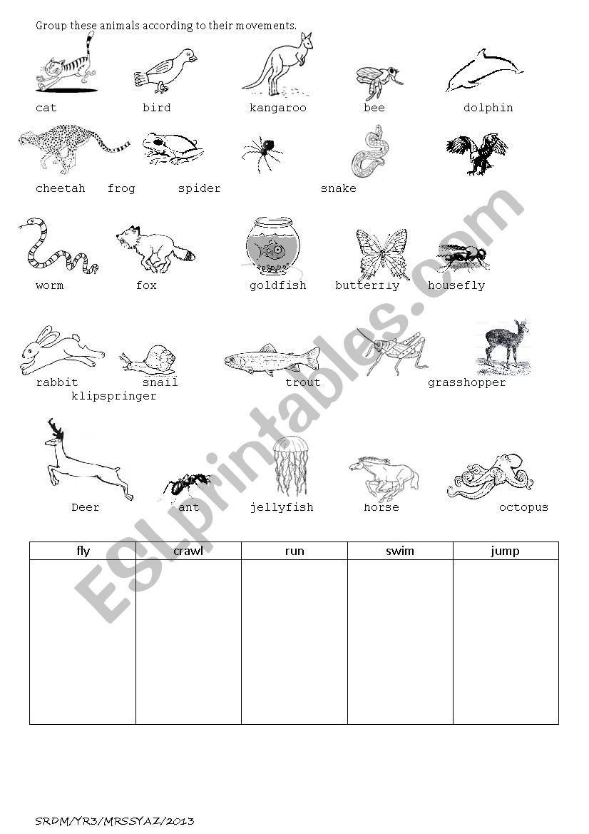 animal movement worksheet