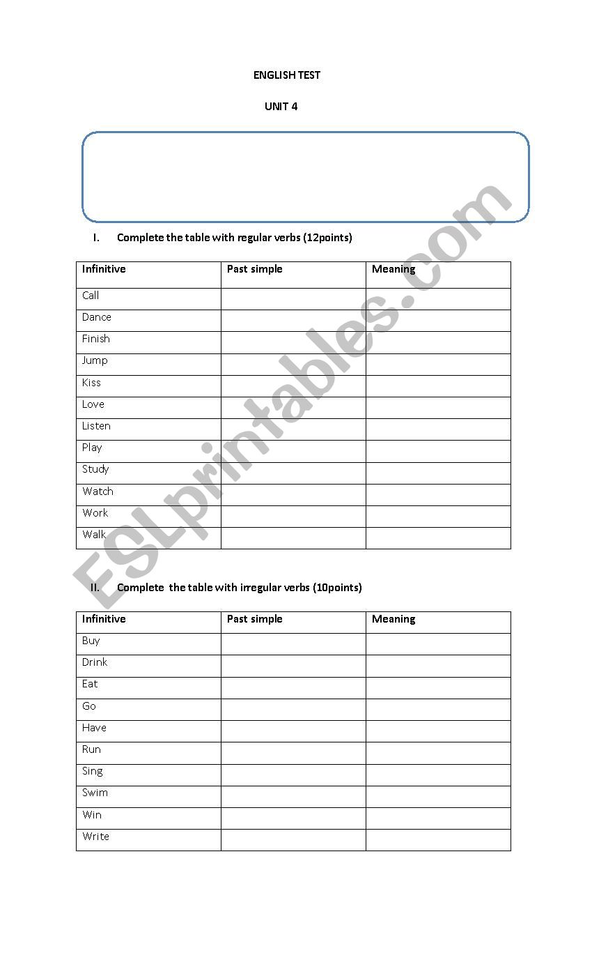 test past simple worksheet