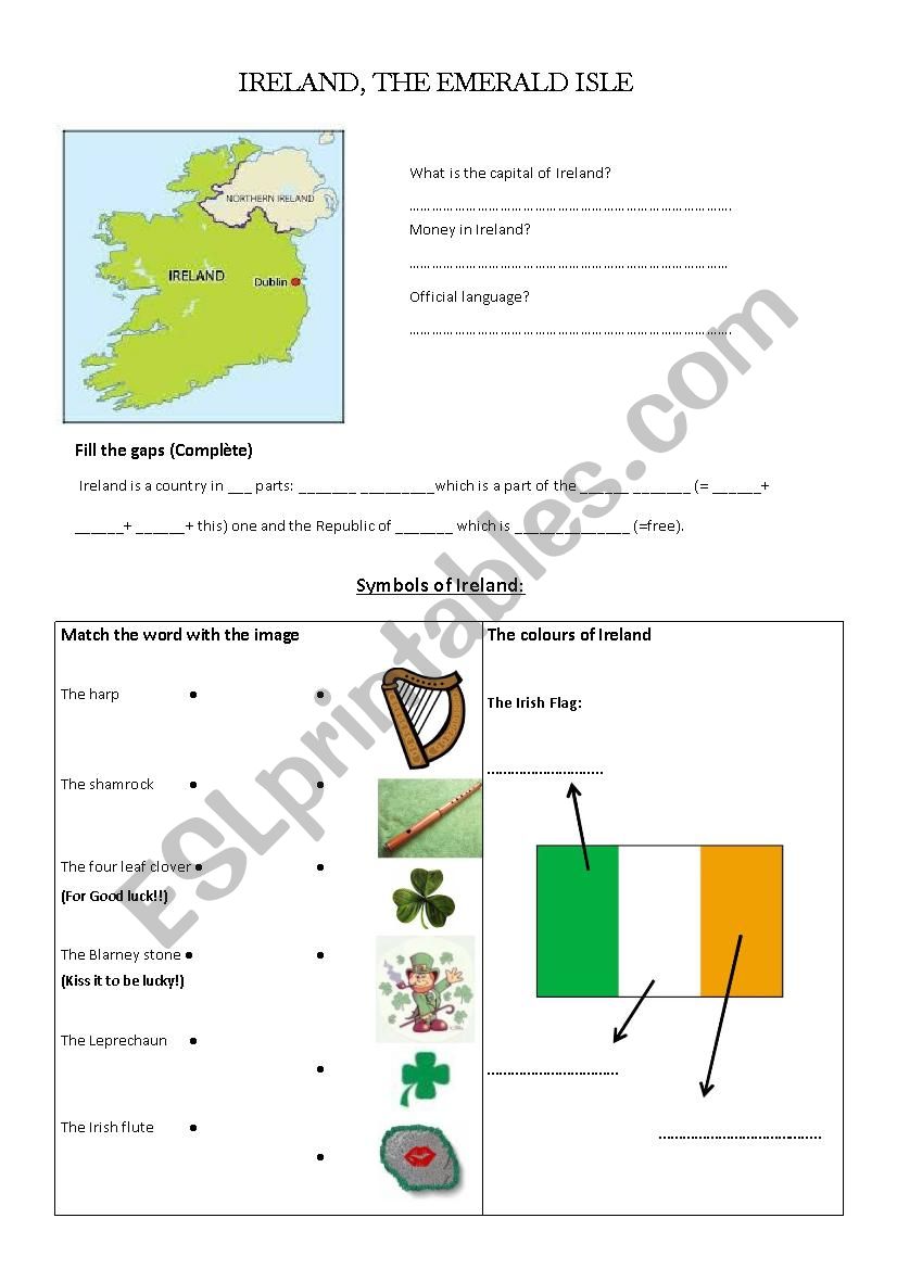 IRELAND, THE EMERALD ISLE worksheet