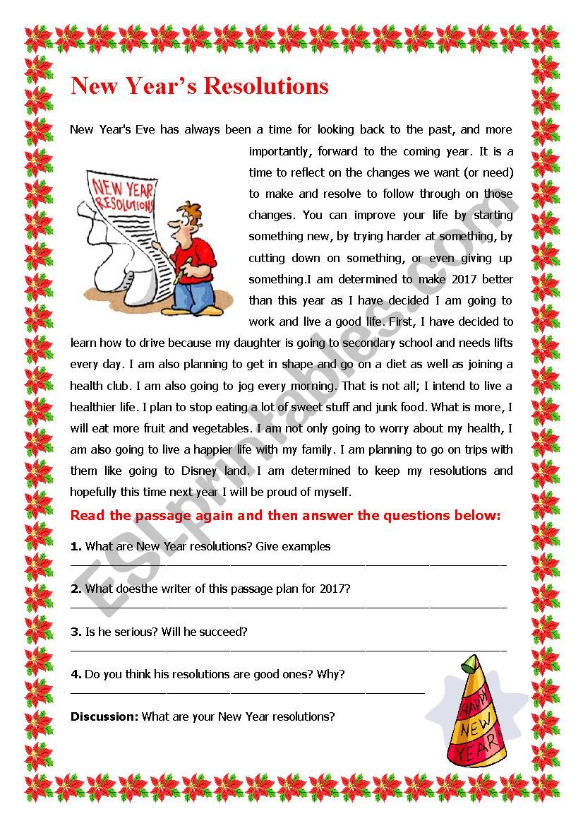 New Years Resolutions worksheet