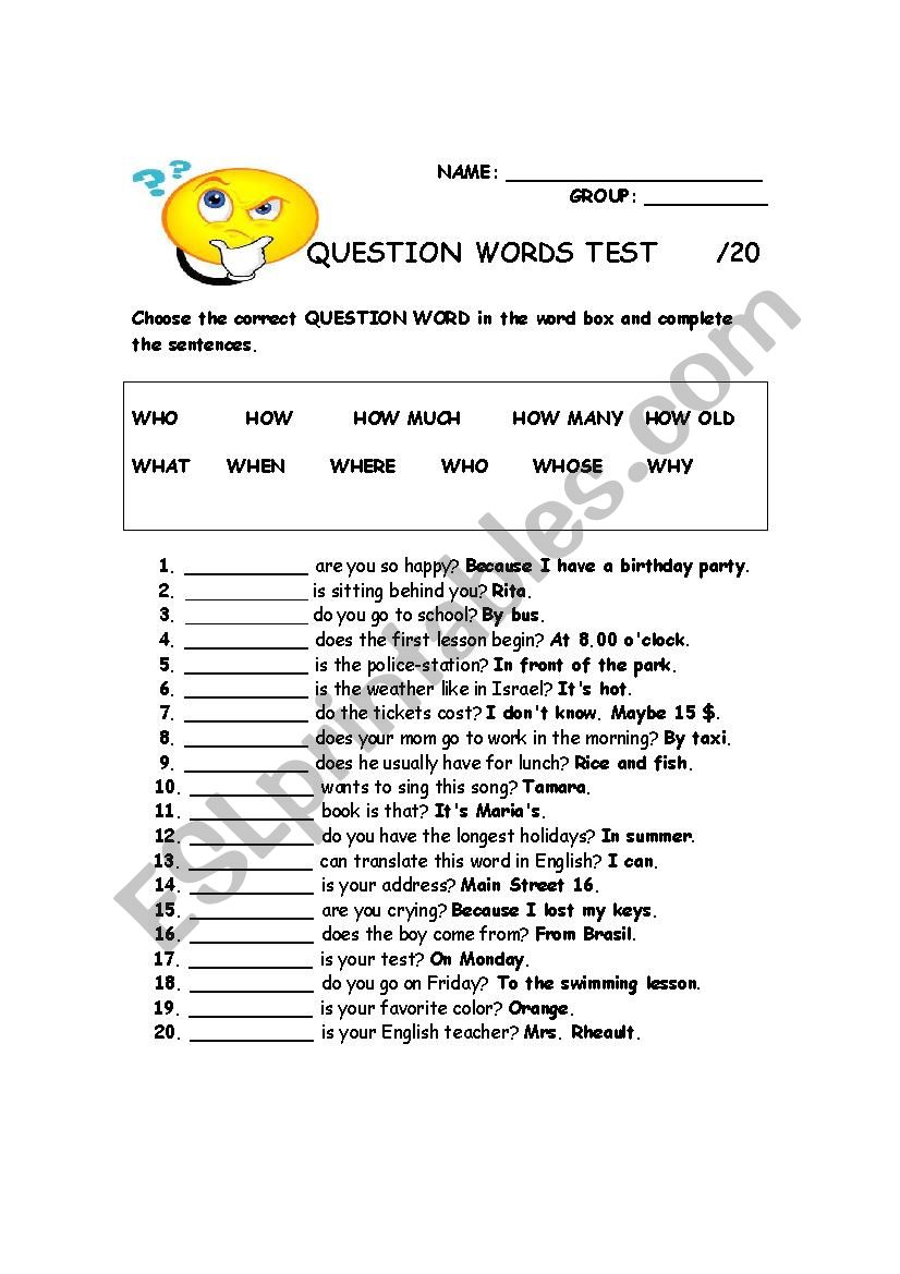 Qwords Test worksheet