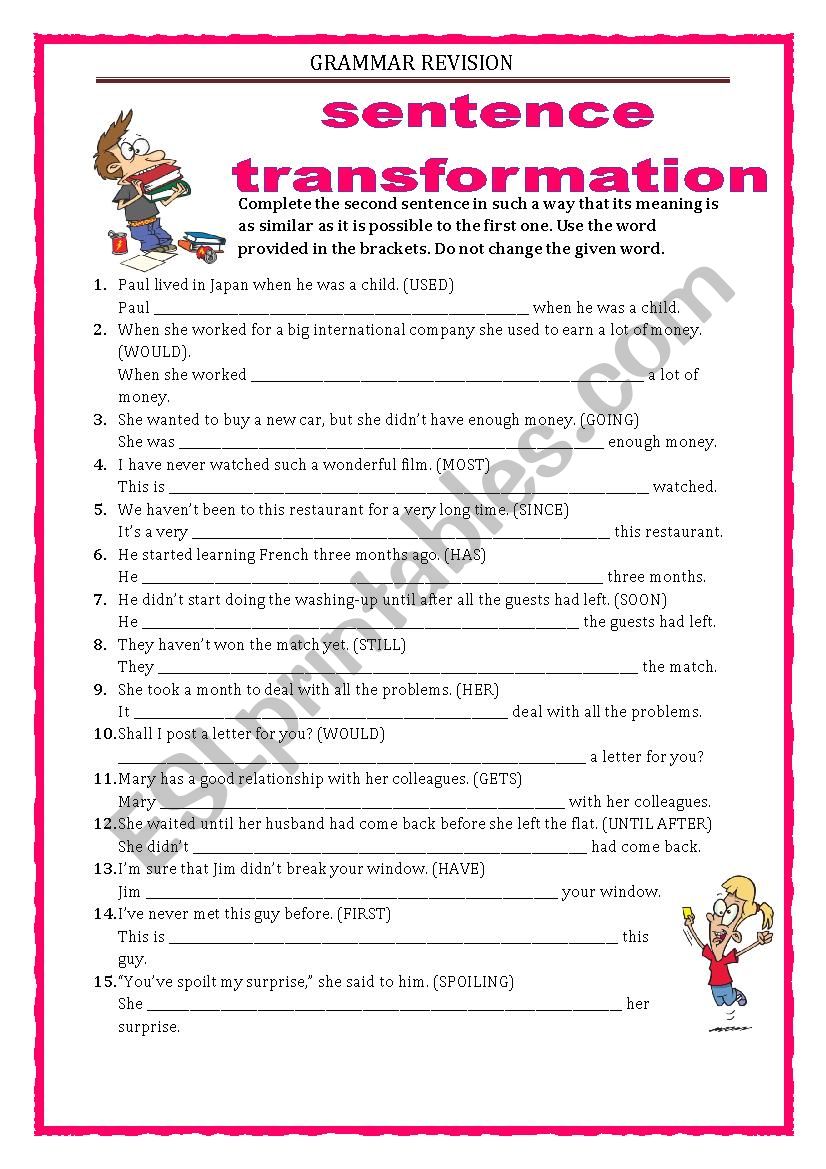 GRAMMAR REVISION - SENTENCE TRANSFORMATION part 1 with key