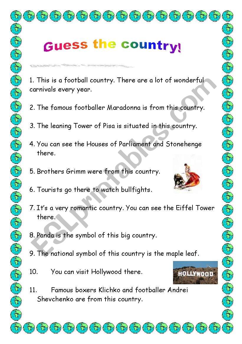 Guess the country worksheet